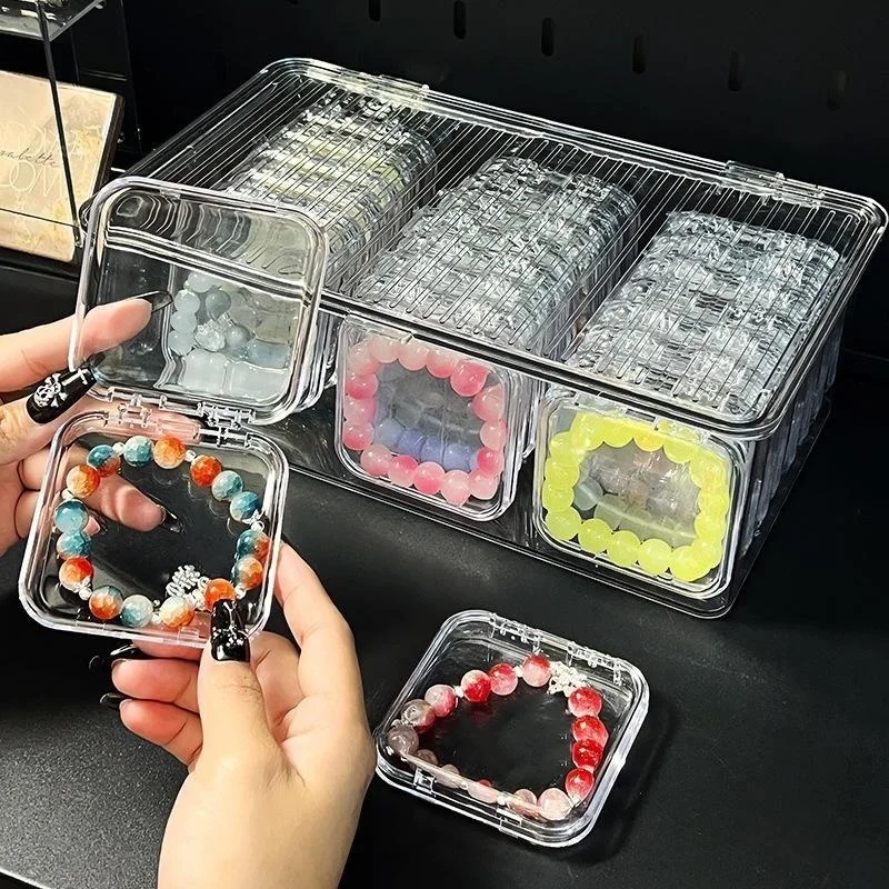 Portable Acrylic Wearable Nail Art Storage Box Small Handmade Dustproof Flip Cover Bead Bracelet Organizer Jewelry Case
