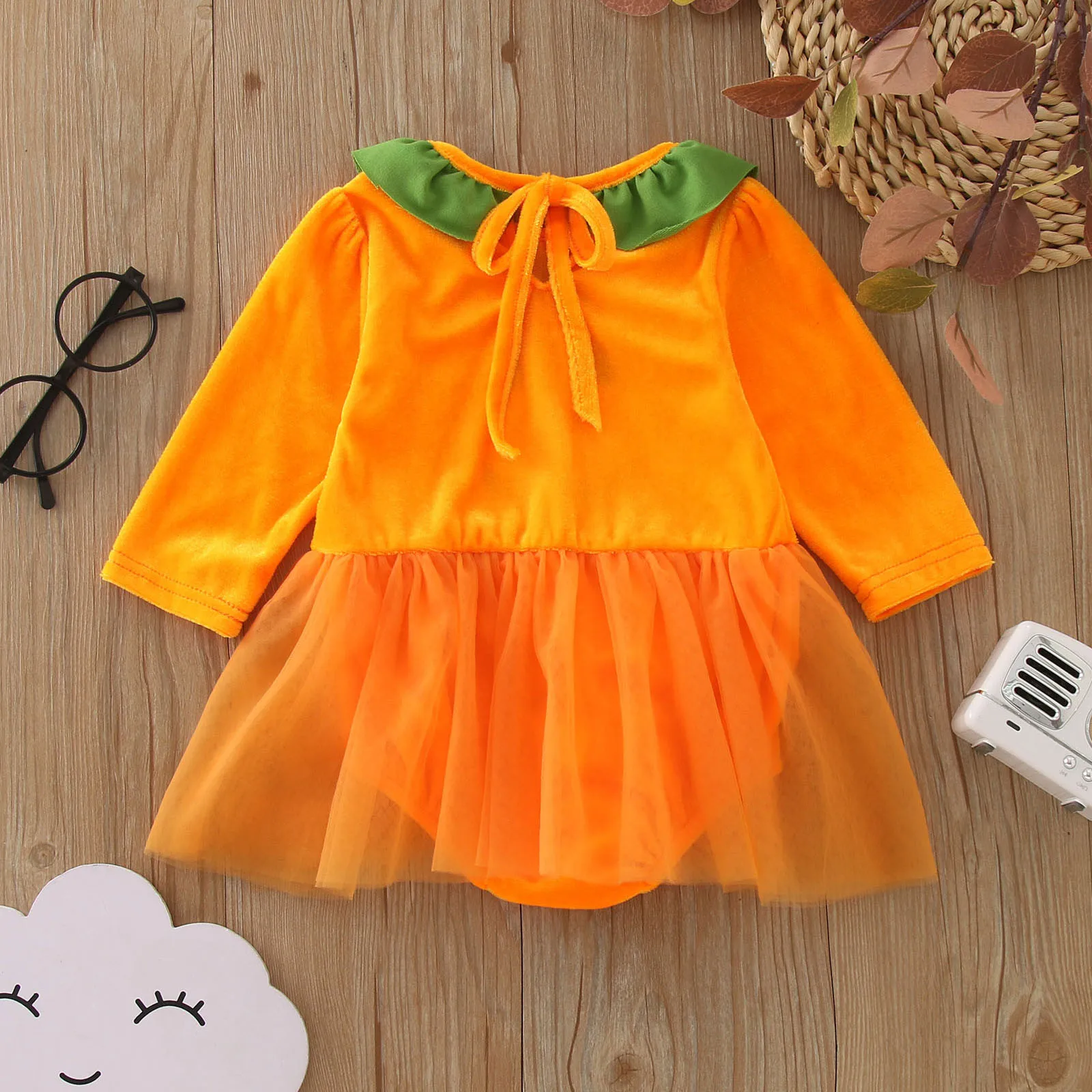 Halloween Infant Girls Romper Dress Long Sleeve Pumpkin Prints Jumpsuits Newborn Bodysuit Cosplay Costumes Party Baby Clothes