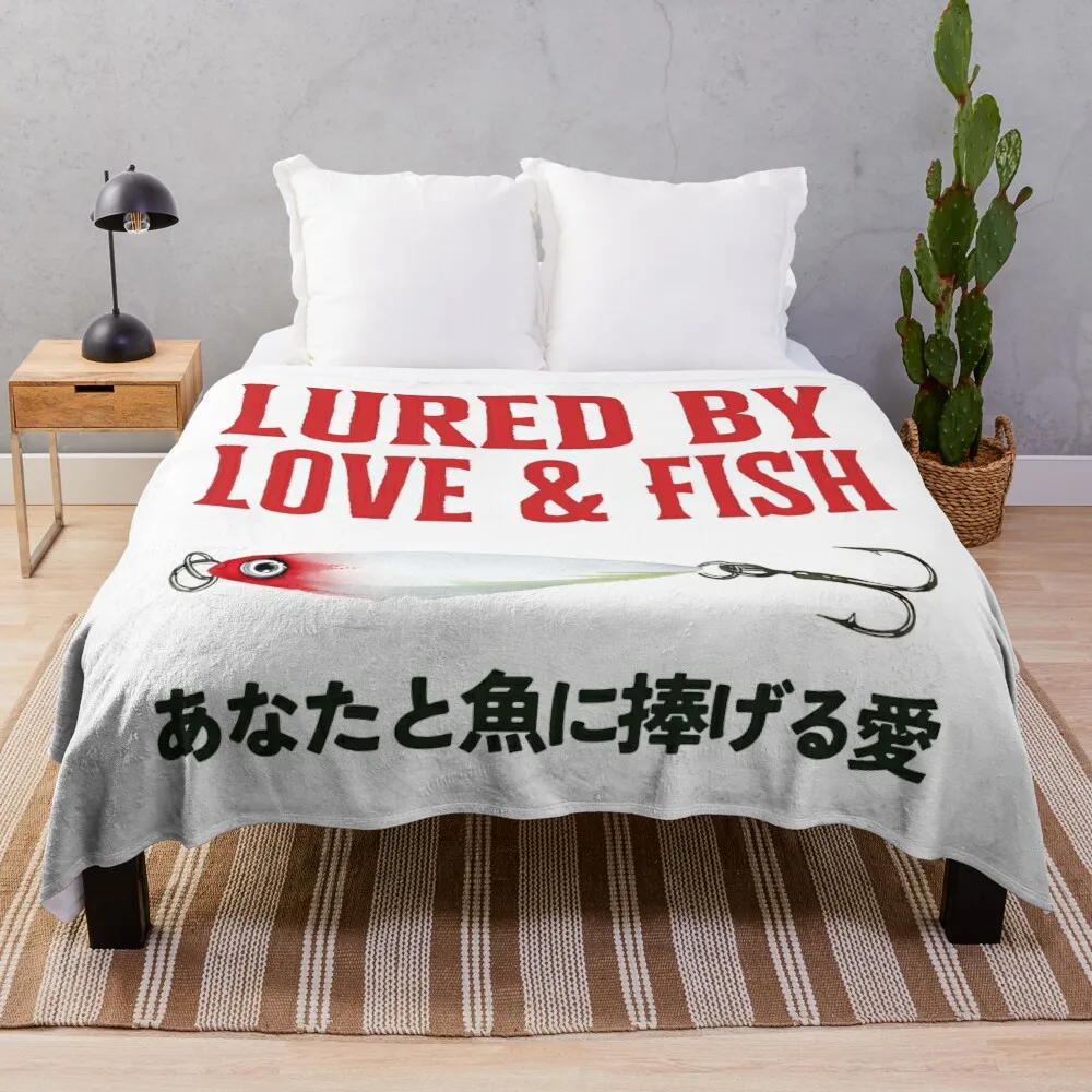 Fishing Boyfriend Fishing Boy Japanese Writing Throw Blanket Soft Big Quilt Soft Beds Blankets