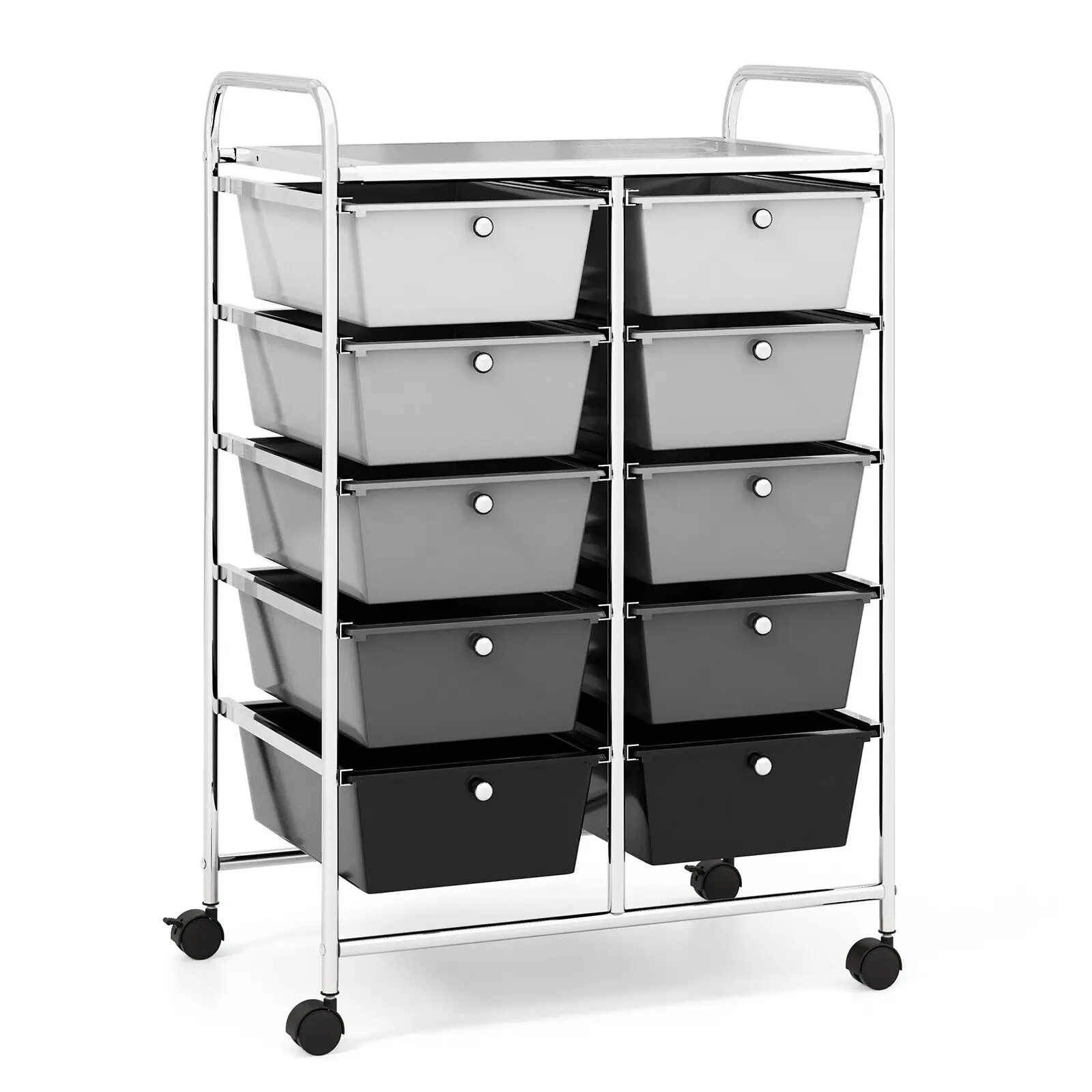 GOFLAME 10 Drawers Storage Trolley Mobile Rolling Utility Cart Home Office Organizer