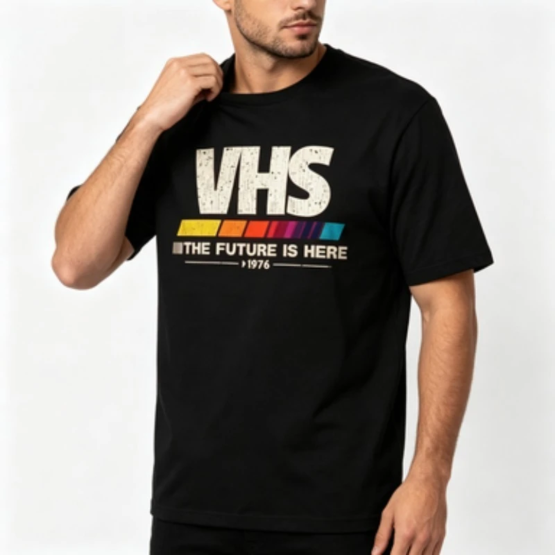 T‑Shirt VHS The Future Is Here 1976 Print Crew Neck Short Sleeve Tee Retro Vintage 70s Nostalgia Casual Tops Novelty