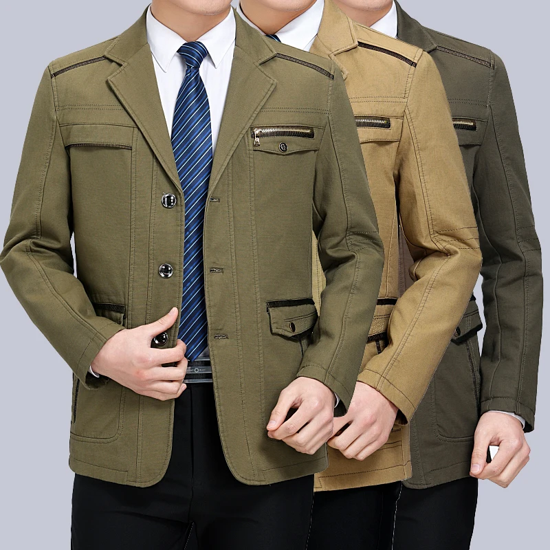 

Spring Autumn Men's Blazer Coat New Leisure Fashion Commuter Solid Color Cotton Suit Jacket