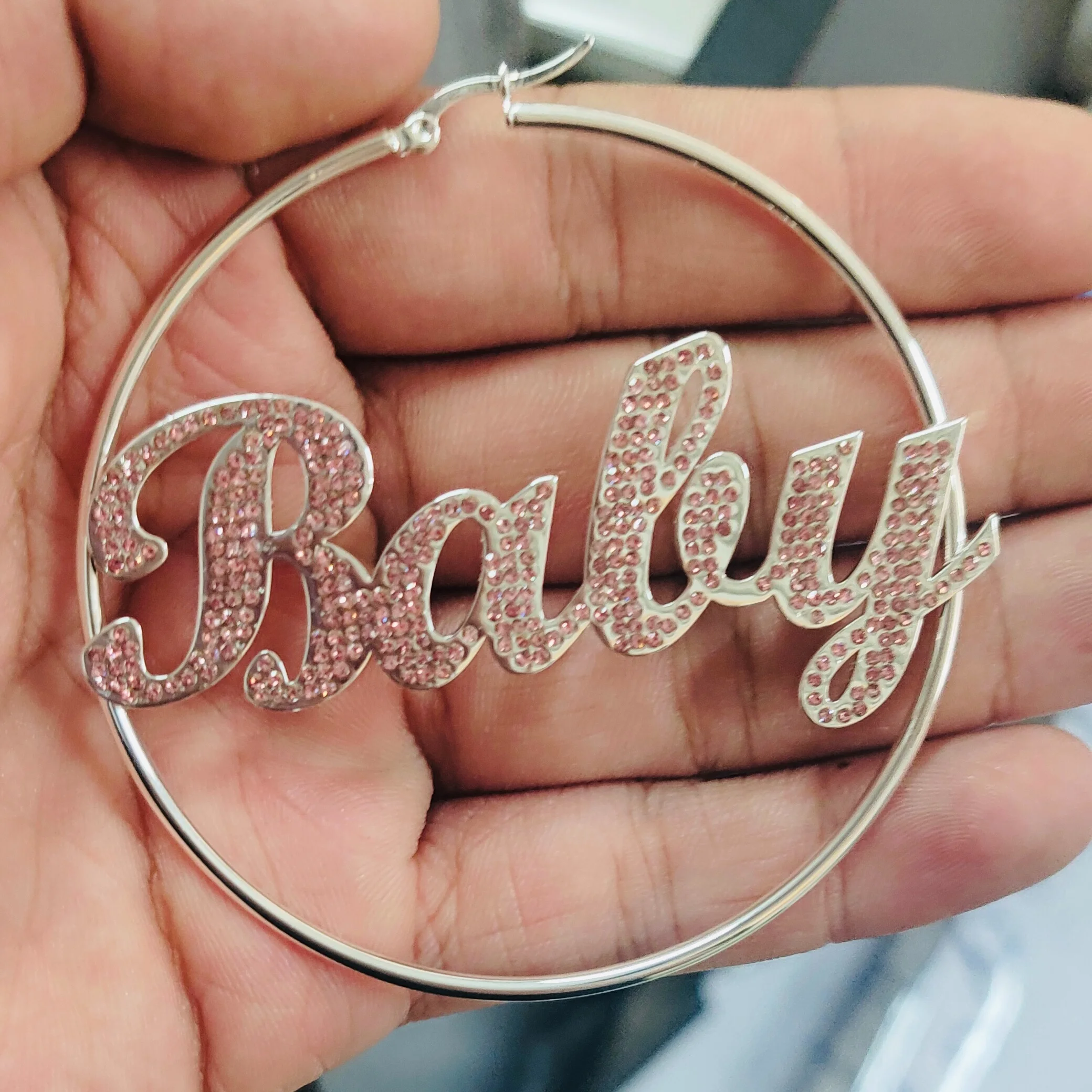 

Custom Name Earrings With Diamond Customized Pink Bling Name Hoops Earrings Personalized Zircon Earrings Jewelry For Women Gift