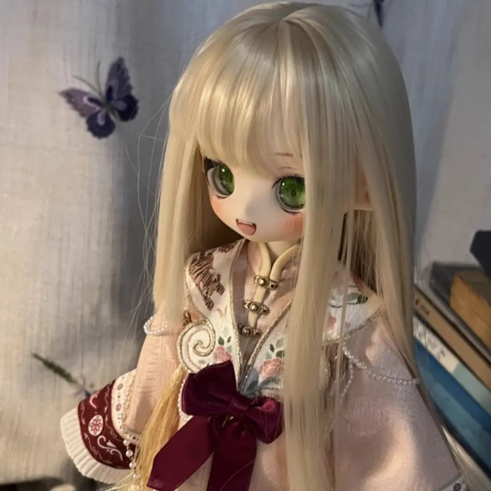 Kleurrijke 1/3 & 1/4 & 1/6 Bjd Pruik Hoge Temperatuur Zijde Lange Rechte BJD Haar Dress Up met Pony Haar Pruik Meisjes