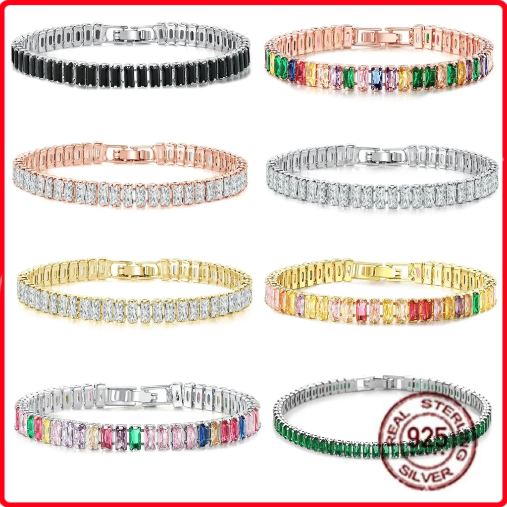 

Latest 925 Sterling Silver Cubic Zirconia Square Rose Gold Bracelet Luxurious Stylish Lady Elegant Engagement Wedding Jewelry Pr