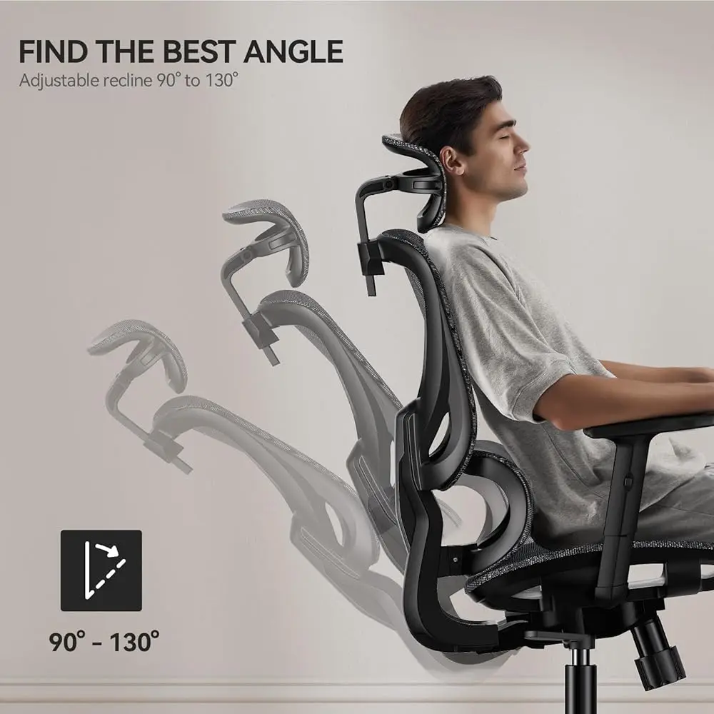 Ergonomic Mesh Office Chair With Flexible Adjustment Lumbar Support, High Ba Desk Computer Chair With 2D Wide Headrest,
