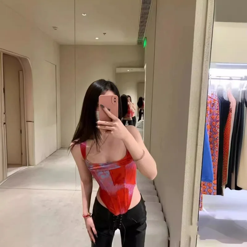 

2024 New Fashion Pure Lust Style Suspender Vest Female Sexy Temperament Inside Outside Wearing Short Sweet and hot Casual Top