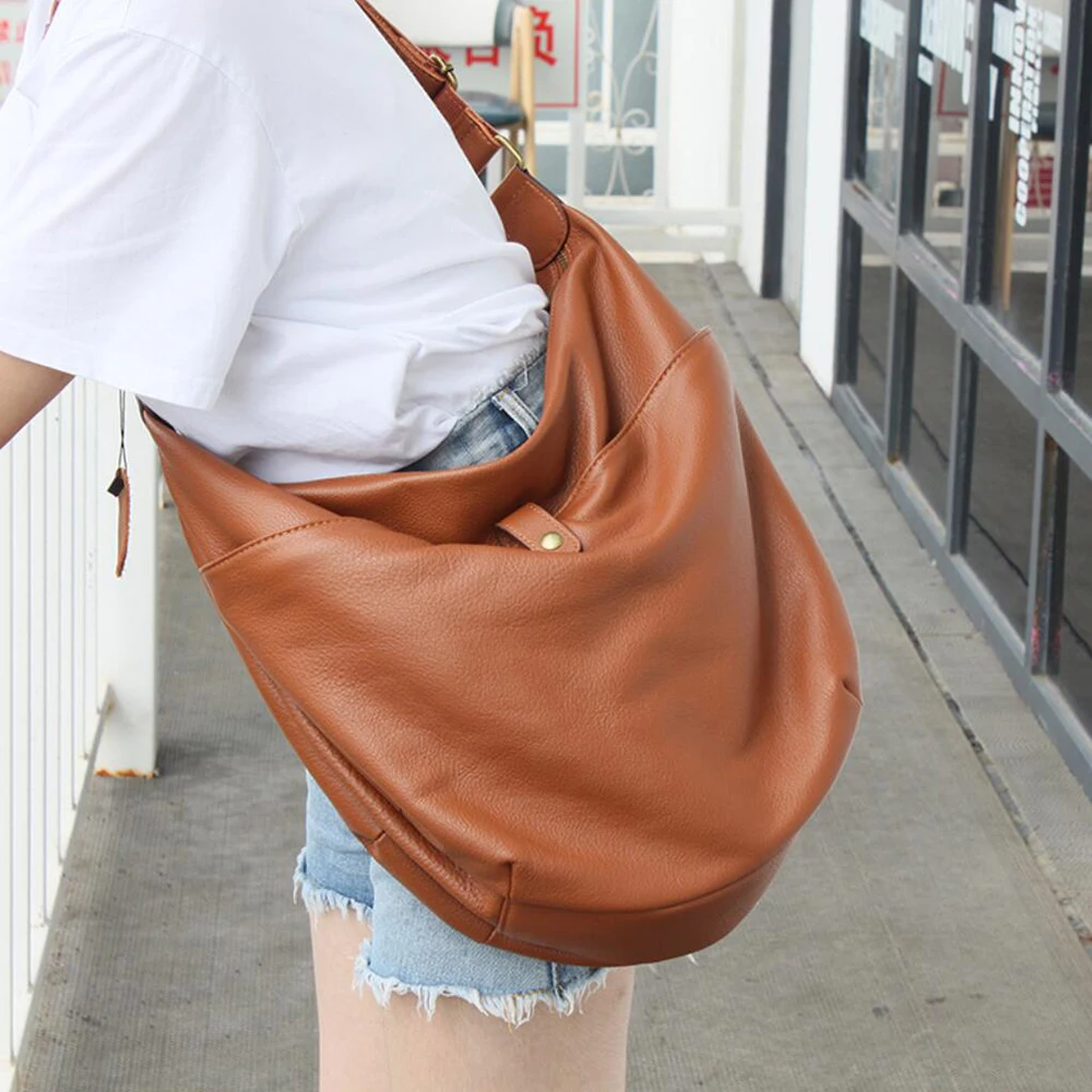 

Woman Folding Soft Shoulder Bags Fashion Large Genuine Leather Tote Ladies Korean Design Casual Messenger Bag Feminina Handbags