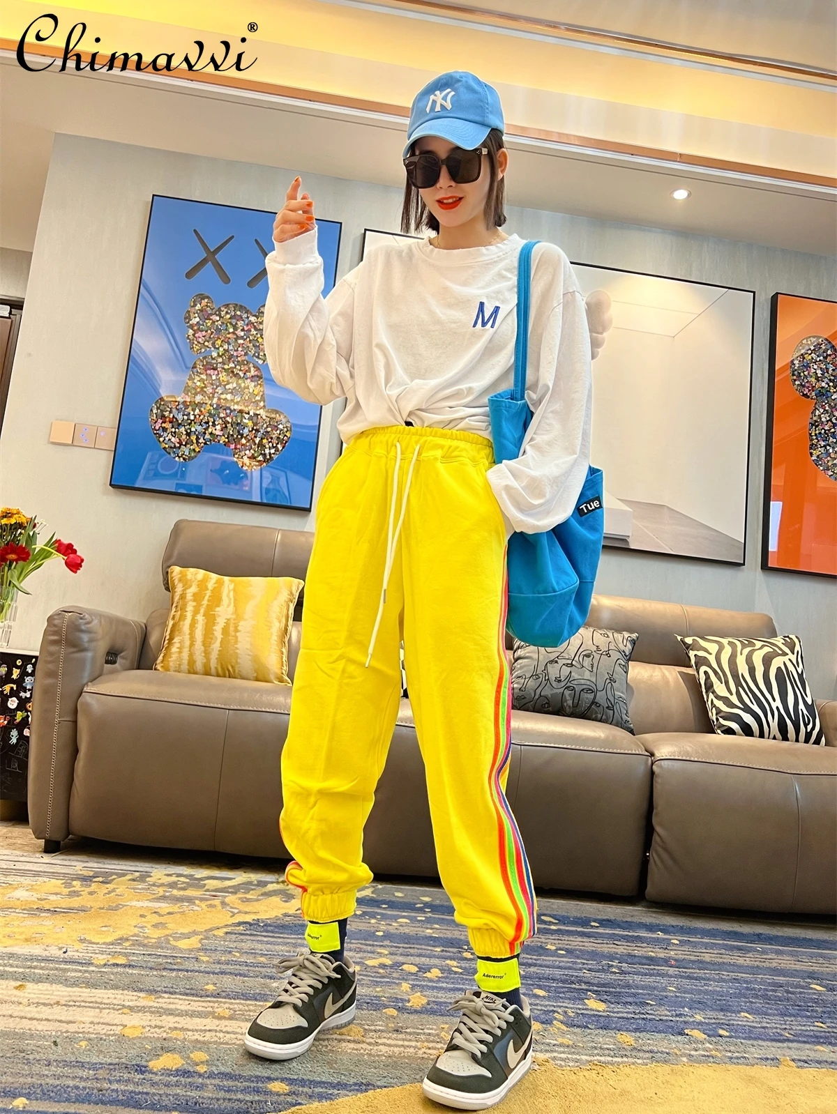 

Ankle-Tied Sports Pants Female European New 2022 Spring Autumn Fashion Casual Drawstring Harem Pants Loose All-Match Sweatpants