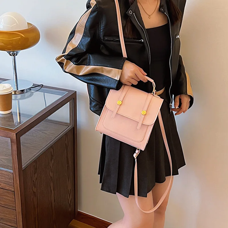 PU leather light luxury retro flip cover magnetic buckle three-dimensional square backpack mini street small backpack for women