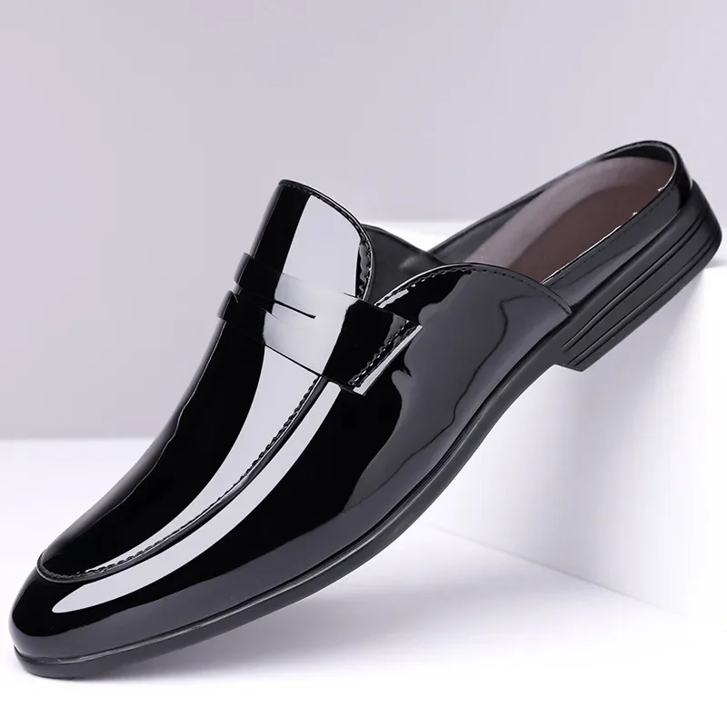 

High Quality New Designer Half Slippers Fashion Shoes for Man Men's Business Casual Shiny Leather Shoes Pointed Toe Formal Shoes