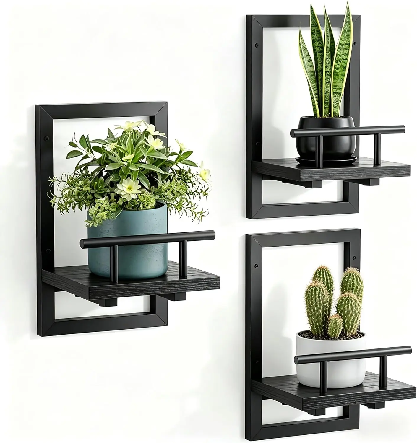 

Floating Shelves for Wall, Plant Shelf Indoor, 3 Pack Wall Planters for Bedroom, Living Room, Kitchen, Office, Bathroom Decor (Black)