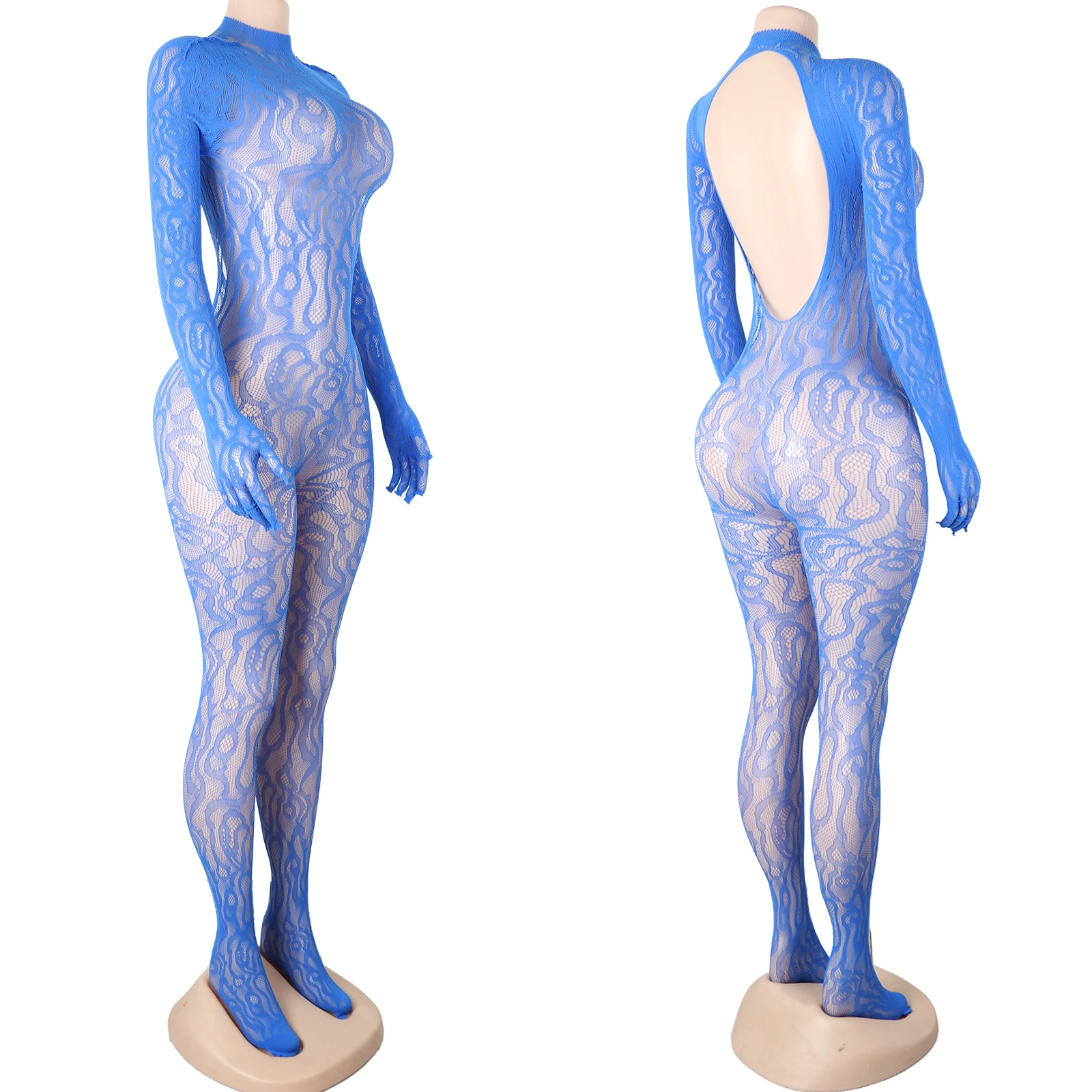 

Exotic Dancewear Stripper Outfit Jumpsuit Long Lace Stockings Printed Sexy Performance Lingerie Stage Bodysuit Mesh Costume