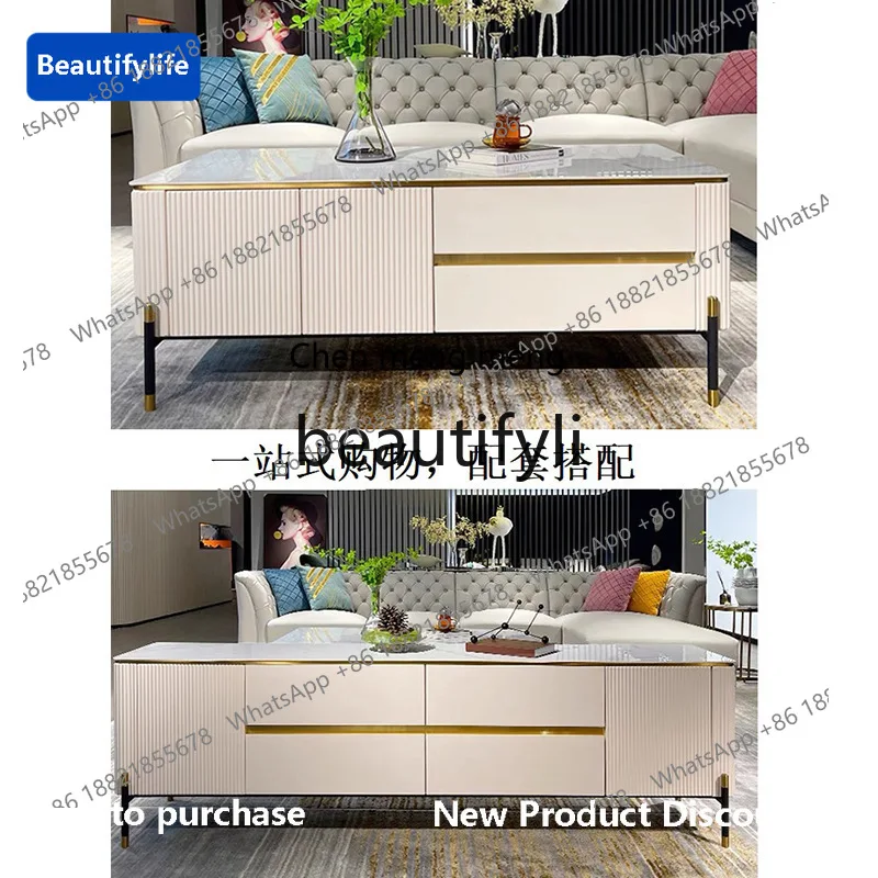 CQY Slate TV Cabinet and Coffee Table Set for Living Room Italian Style Marble Floor Cabinet Combination