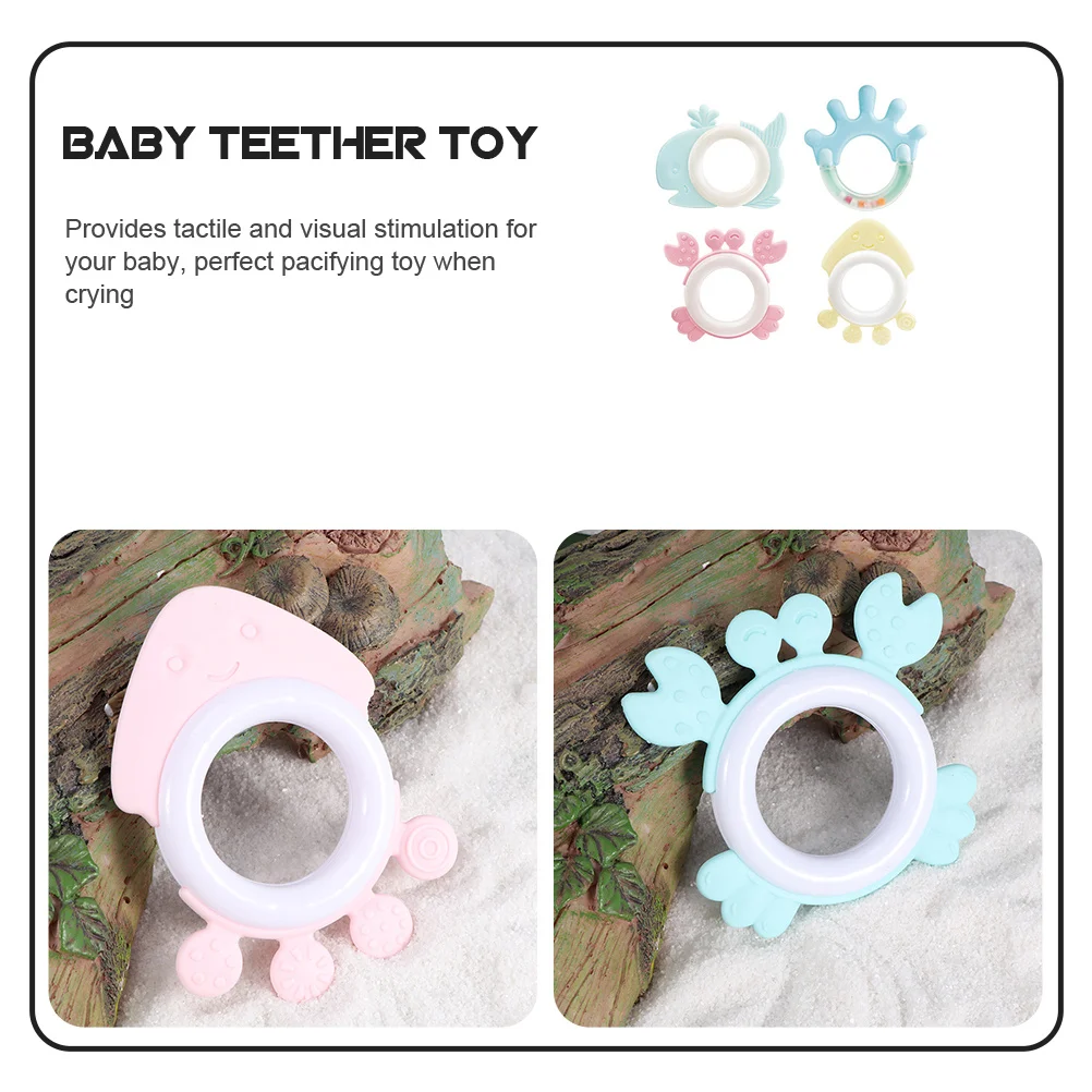 

4Pcs Baby Molar Teether Plastic Grasp Shake Chewing Shaker Infant Plaything Baby Teether Chewing