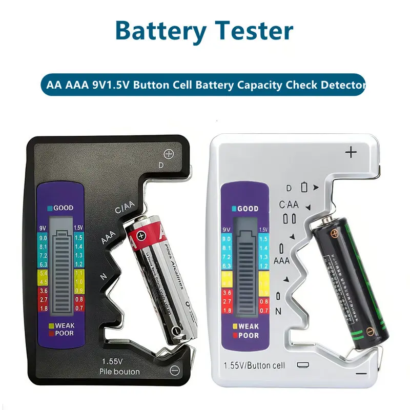 Digital Battery Tester LCD Display AA/AAA/9V/1.5V Button Cell Battery Capacity Check Detector Capacitance Diagnostic Tool