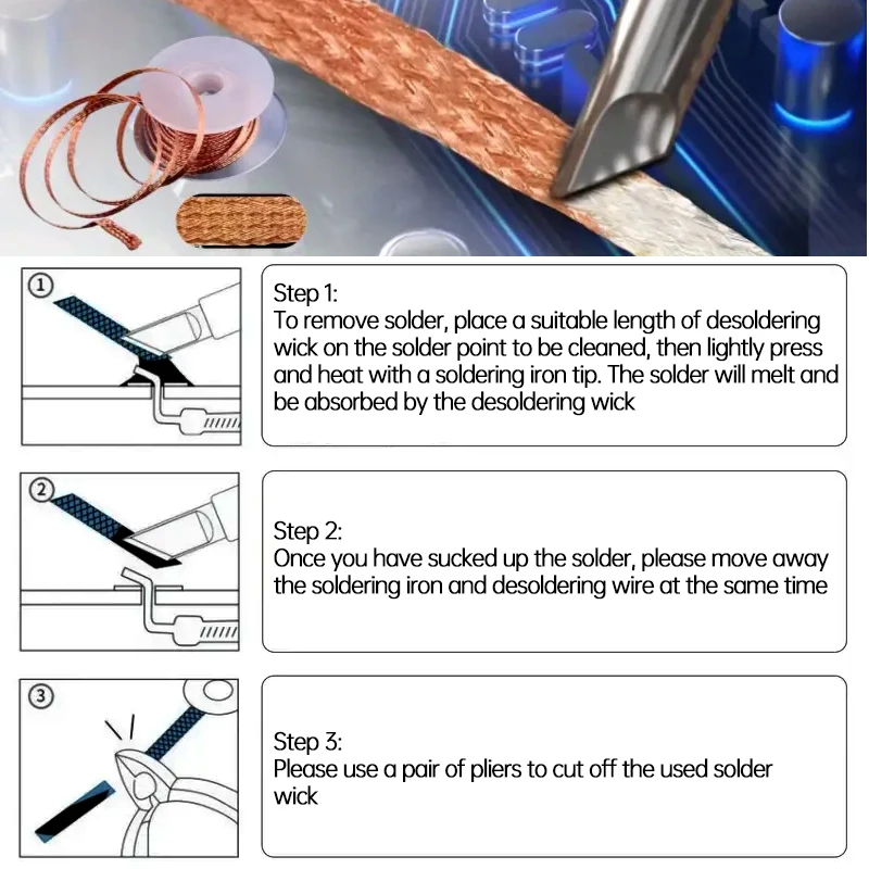 Desoldering Mesh Braid Tape Wire Repair Tool Copper Welding Point Solder Remover for Wire Soldering Wick Tin Lead Cord Flux