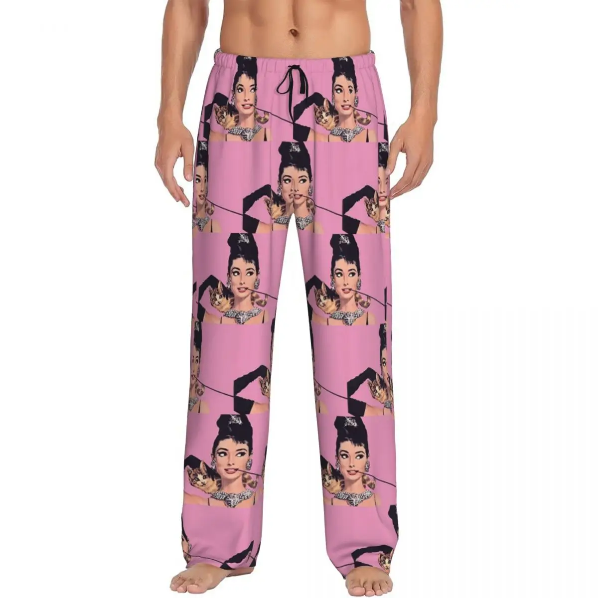 

Изготовленные на заказ пижамные штаны Одри Хепберн, мужская одежда для сна, штаны для сна с карманами