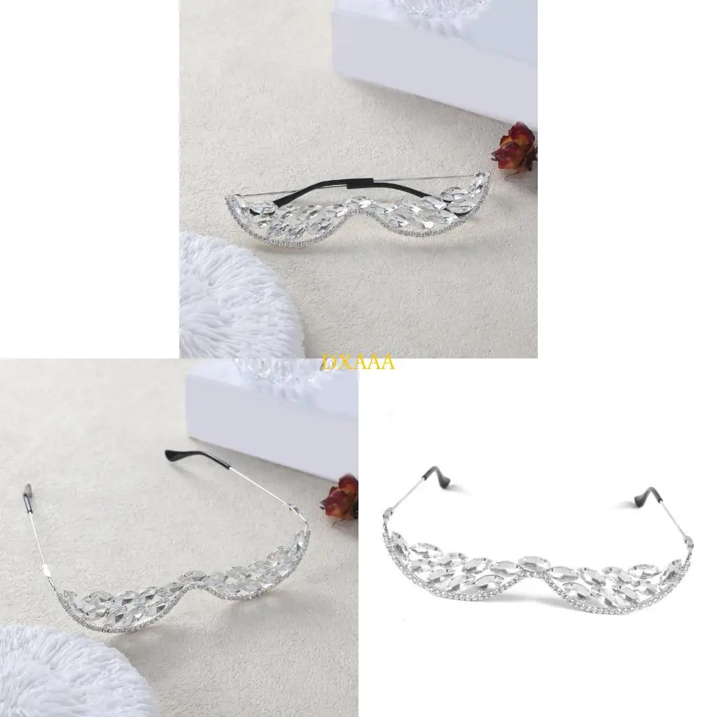 DXAA No Lens Diamonded Decor Half Glasses Frame V Rhinestones Sunglasses Without Lens