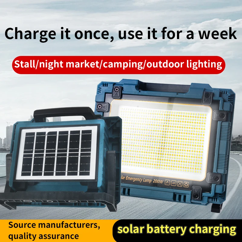 Solar Multi-Function Luz Forte, Carregamento Tipo-C, Fonte de Luz Portátil Duplo, Noite Mercado Stall Iluminação