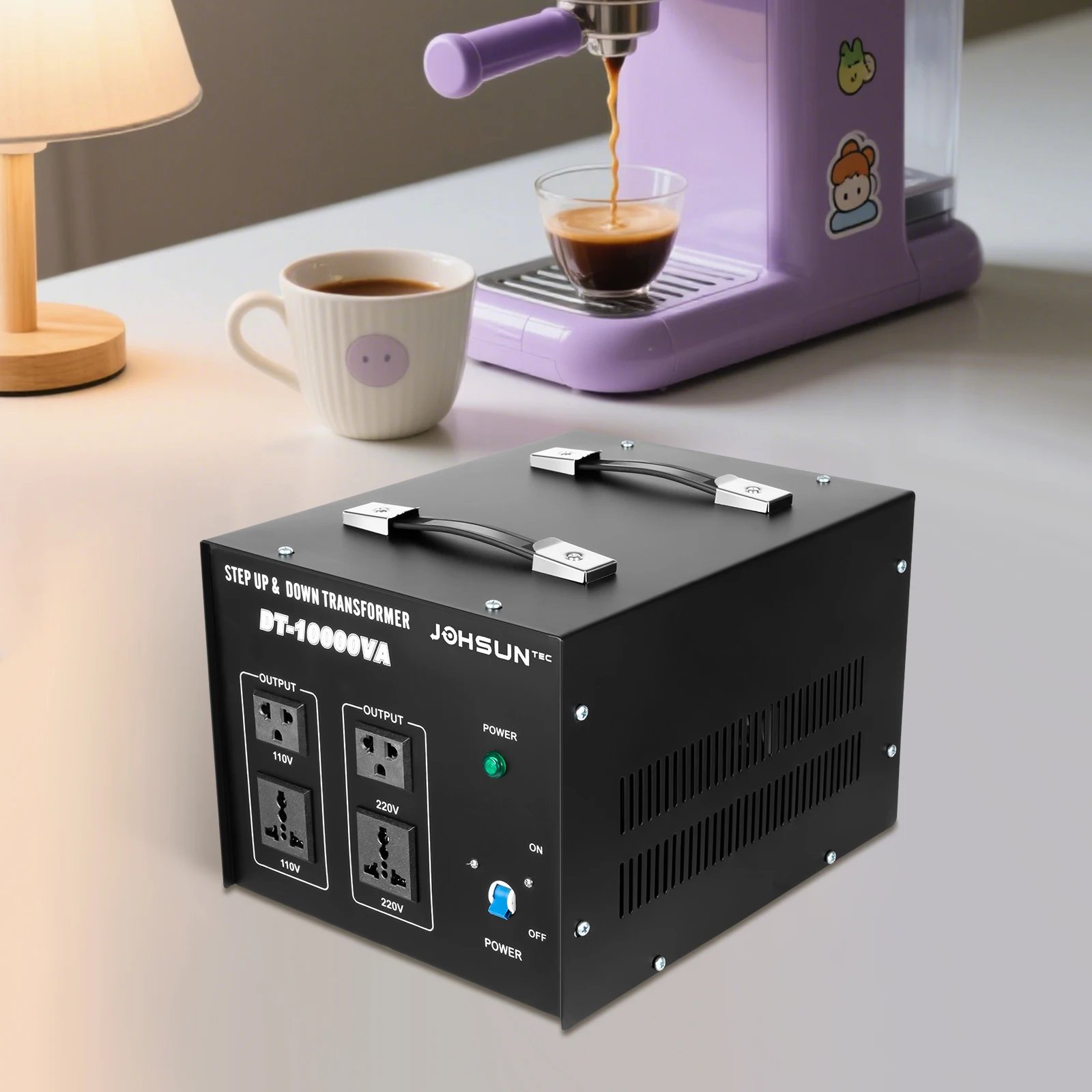DT-10000VA Voltage Converter, Step Up Down Transformer, Voltage Converter Transformer, 110V/220V, 4 Outlets, Overload & Overheat Protection, for Home, Travel view 3
