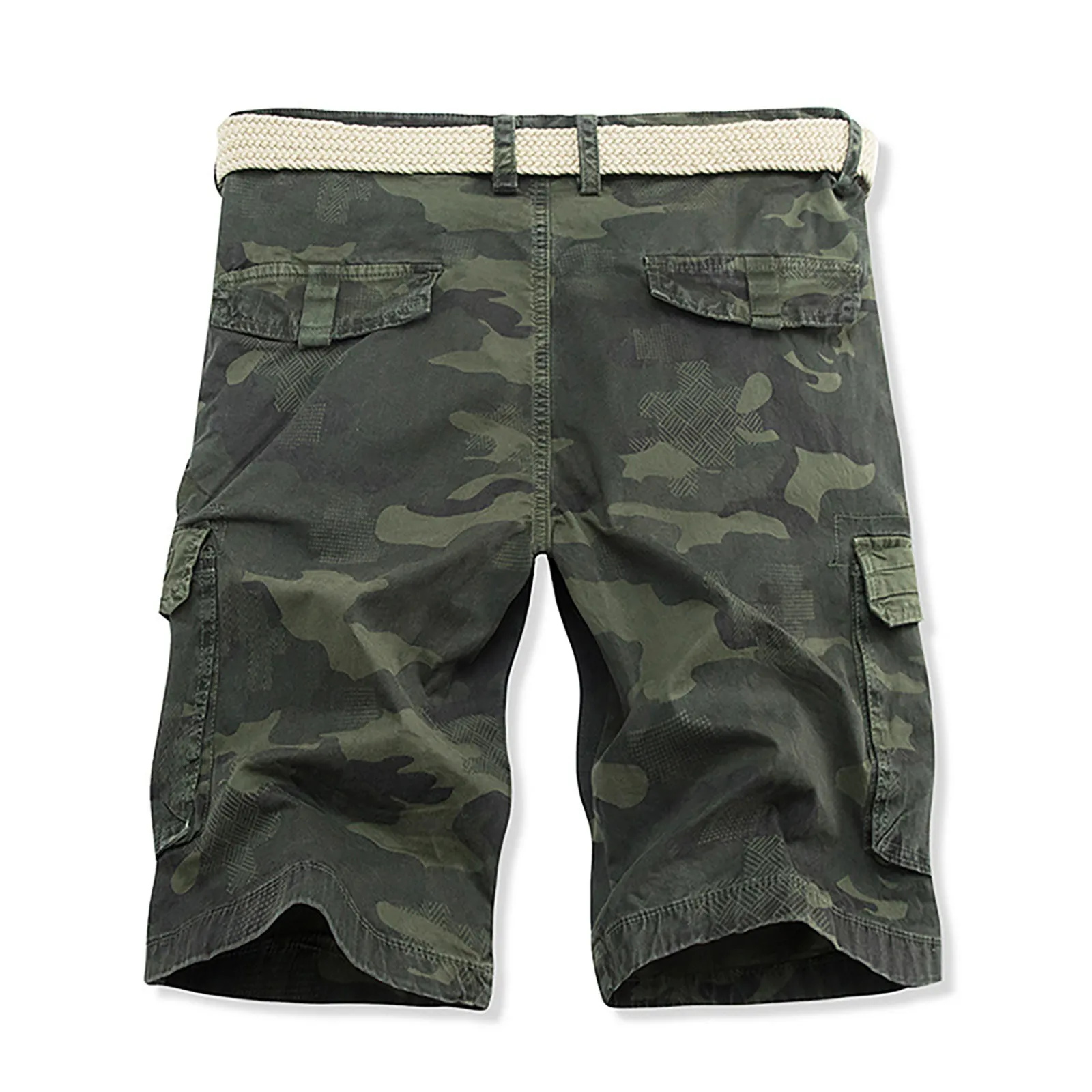 Shorts de carga masculino com bolsos, padrão de camuflagem, moda casual, shorts de trabalho com vários bolsos, verão, 2024