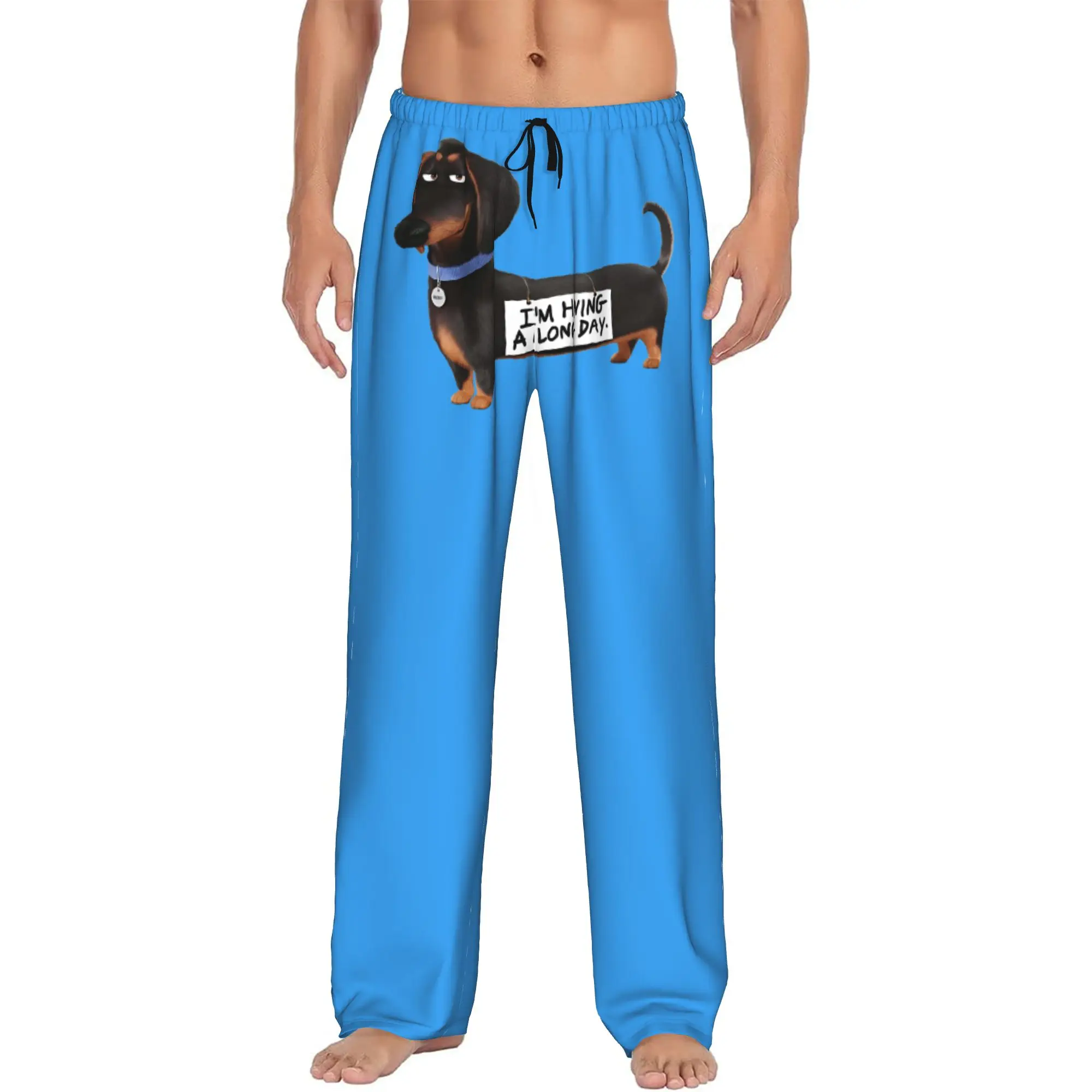 Custom Funny Dachshund Cartoon Pajama Pants Men  Sleepwear Lounge Sleep Bottoms Stretch with Pockets
