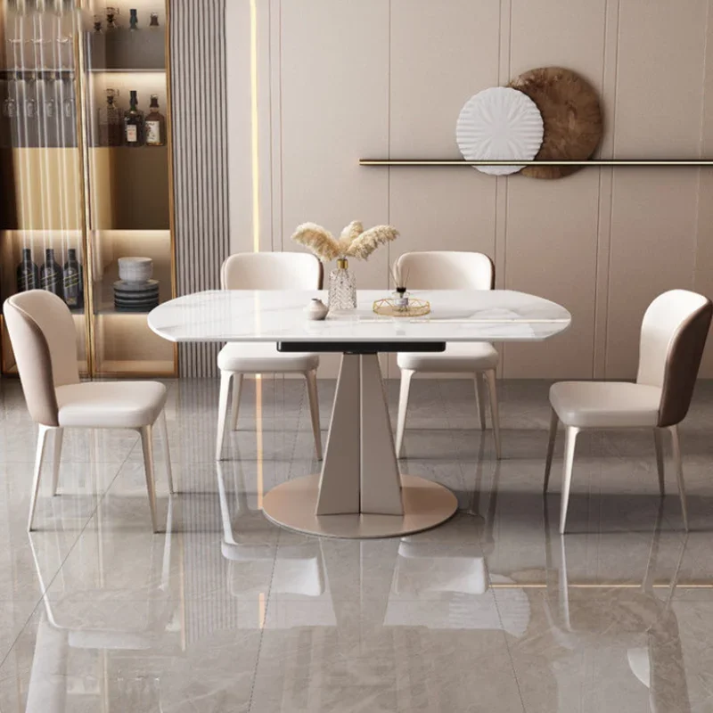 

Restaurant Custom Home Furniture Minimalist Marble Stone Extendable Dining Table High-end Round Kitchen Table Chairs Mesas