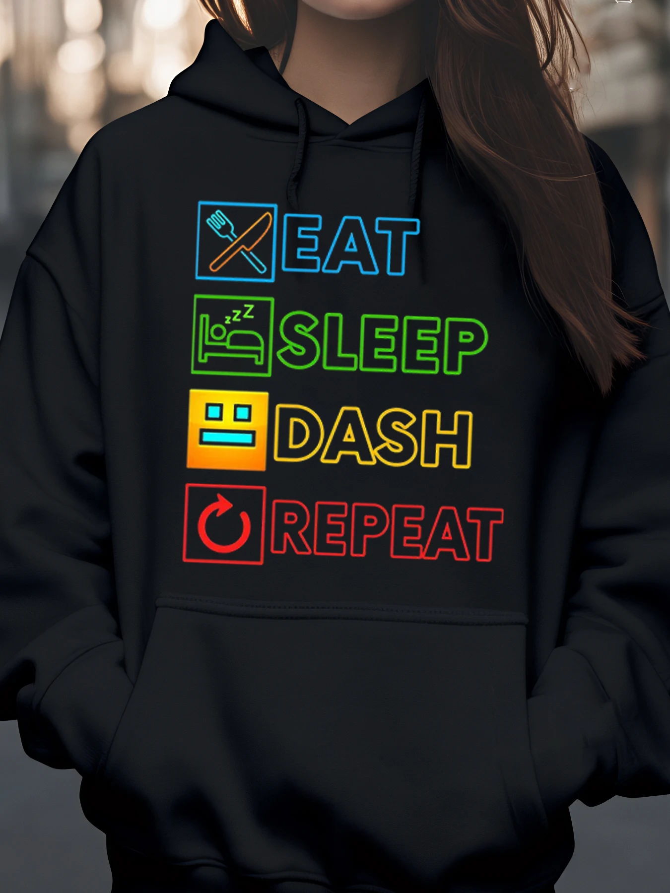 هوديي برسومات Eat Sleep Dash Repeat للارتداء اليومي للجنسين على طراز ملابس الشارع