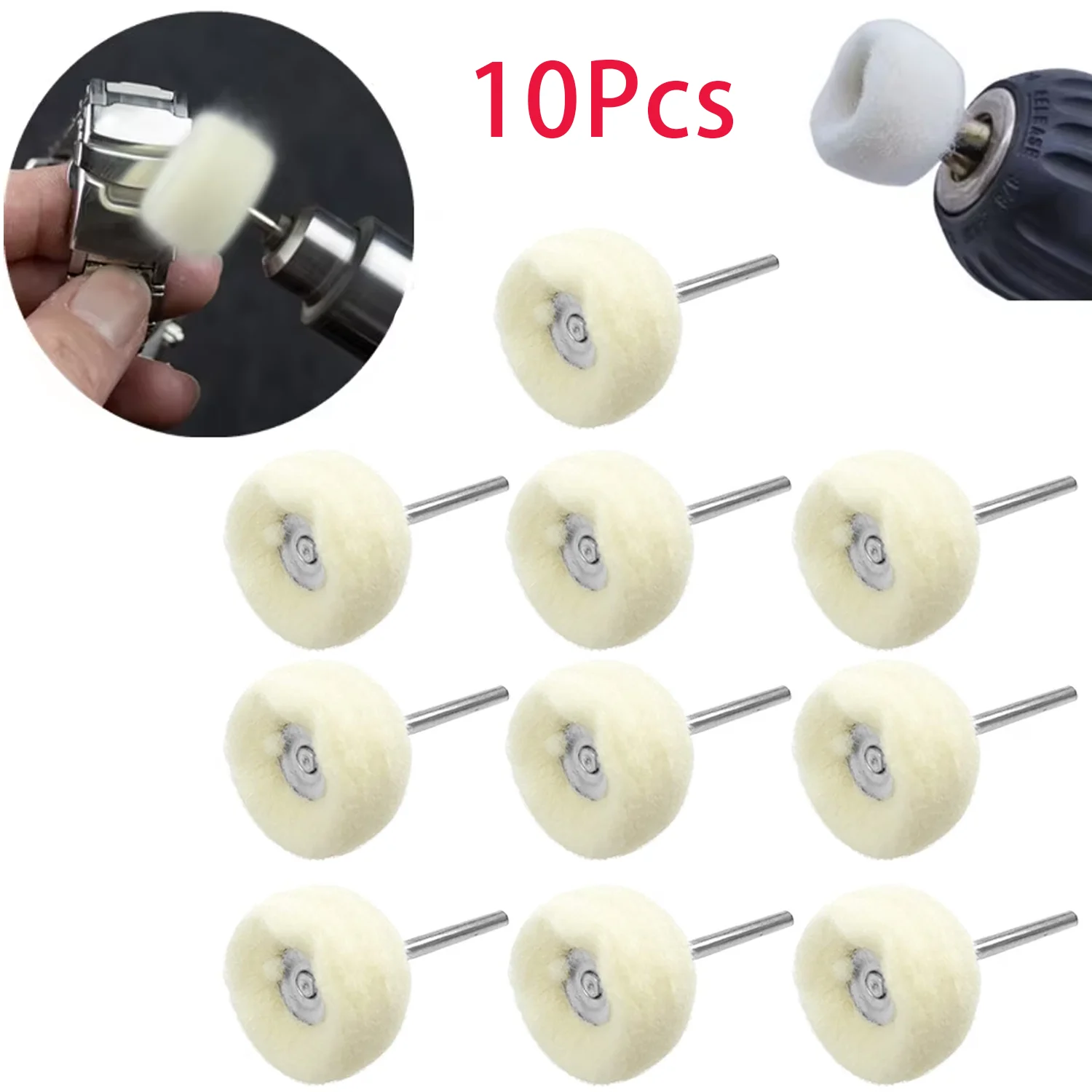 10 Pcs Cashmere Polishing Buffing Wheel for Rotary Tool, 1/8'' Shank Polishing Wheel for Watch Jewelry Buffer Dremel