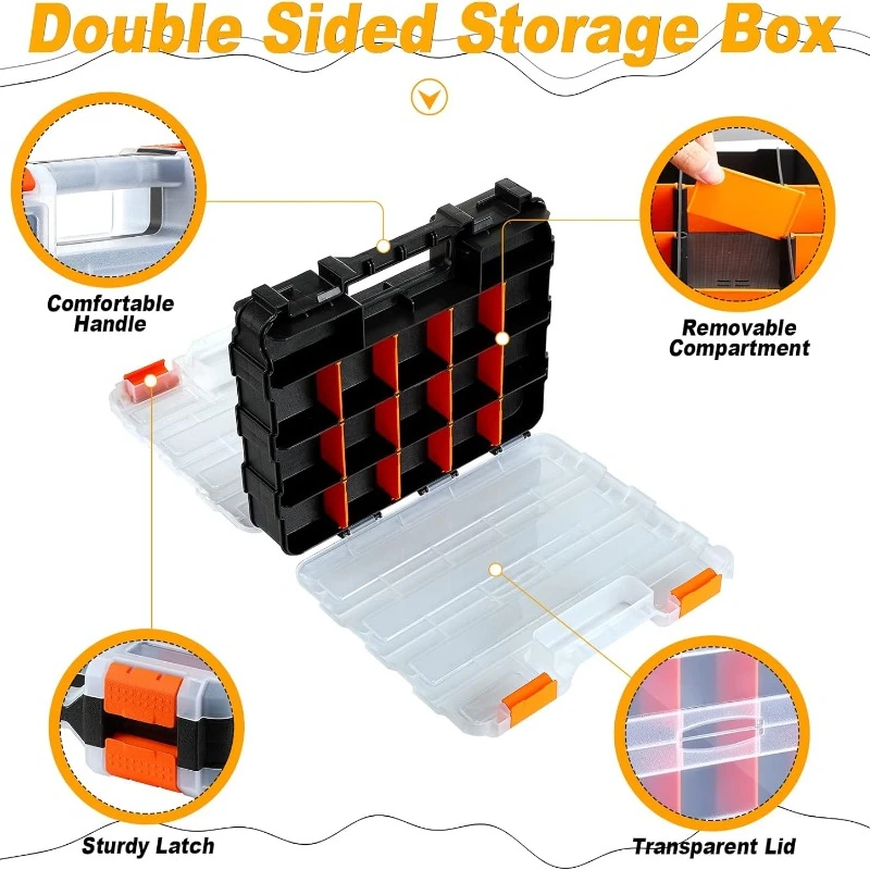 Double Side Tools Organizer, Removable Plastic Dividers, Hardware Box Storage, Excellent for Screws,Nuts,Small Parts