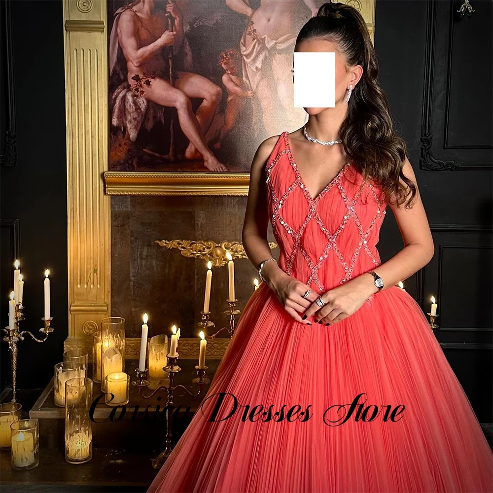 Modern Tulle Evening Dress Customized Elegant V-Neck Sleeveless Homecoming Dresses Classic Court Train Special Occasion Gowns