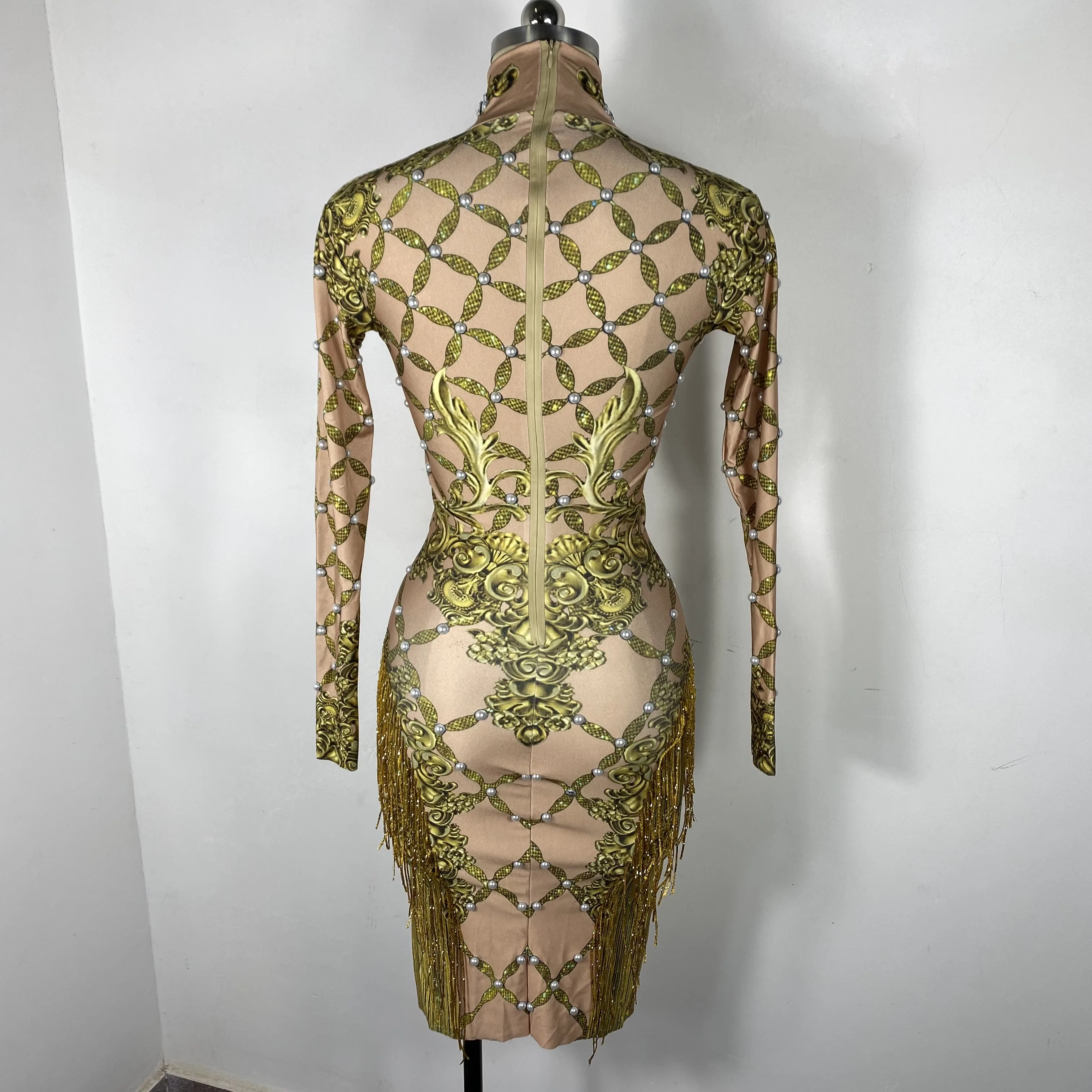 sexy nappe dorate strass abito a maniche lunghe drag queen costumi cantante festa compleanno club palco ​ abbigliamento da sera per festeggiare