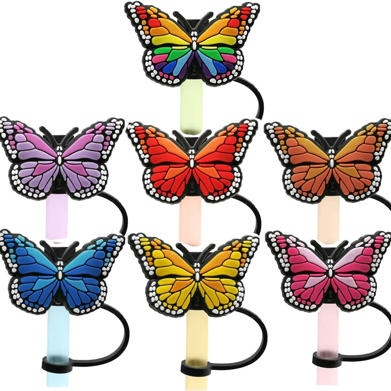 10mm/0.4in Straw Cover Cap Reusable Silicone Butterfly Straw Protector Cover Straw Tip Topper for Stanley 30&40oz Tumbler