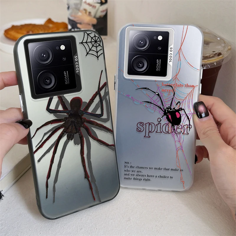 Plating Phone Case For Xiaomi 13T 12T 11 Lite 5G NE 12 13 14 POCO X6 X5 Pro X3 NFC F3 F4 GT F5 Black Poisonous Spider Back Cover