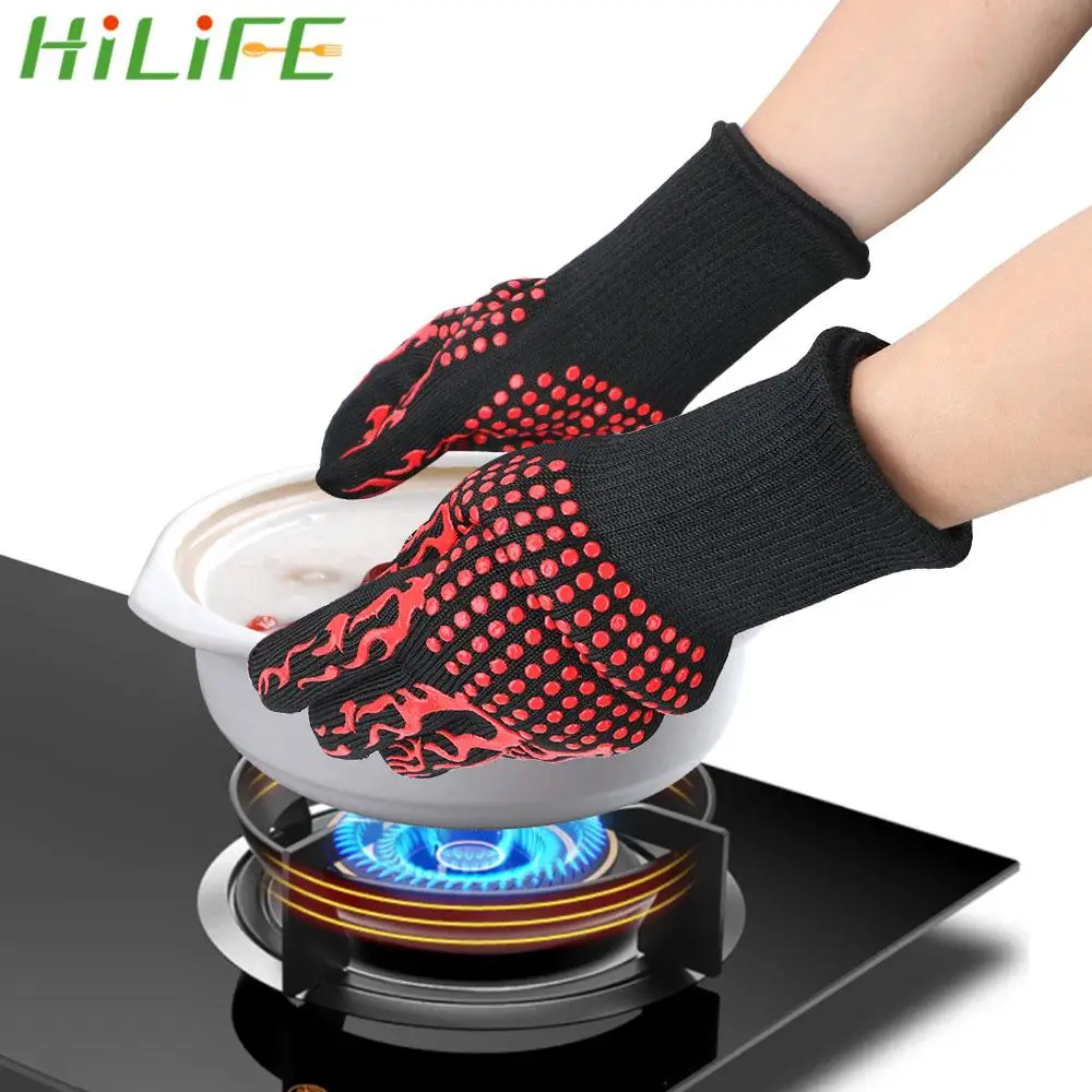 Guantes ignífugos antideslizantes para horno microondas, resistentes al calor extremo, ignífugos, barbacoa, fuego, utensilios para hornear, 300-500 grados centígrados