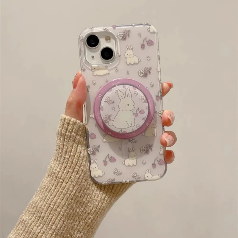 Koreanische Nette Kaninchen Für Magsafe Telefon Magnetische Griptok Ständer Für iPhone Lustige Faltbare Drahtlose Lade Fall Halter