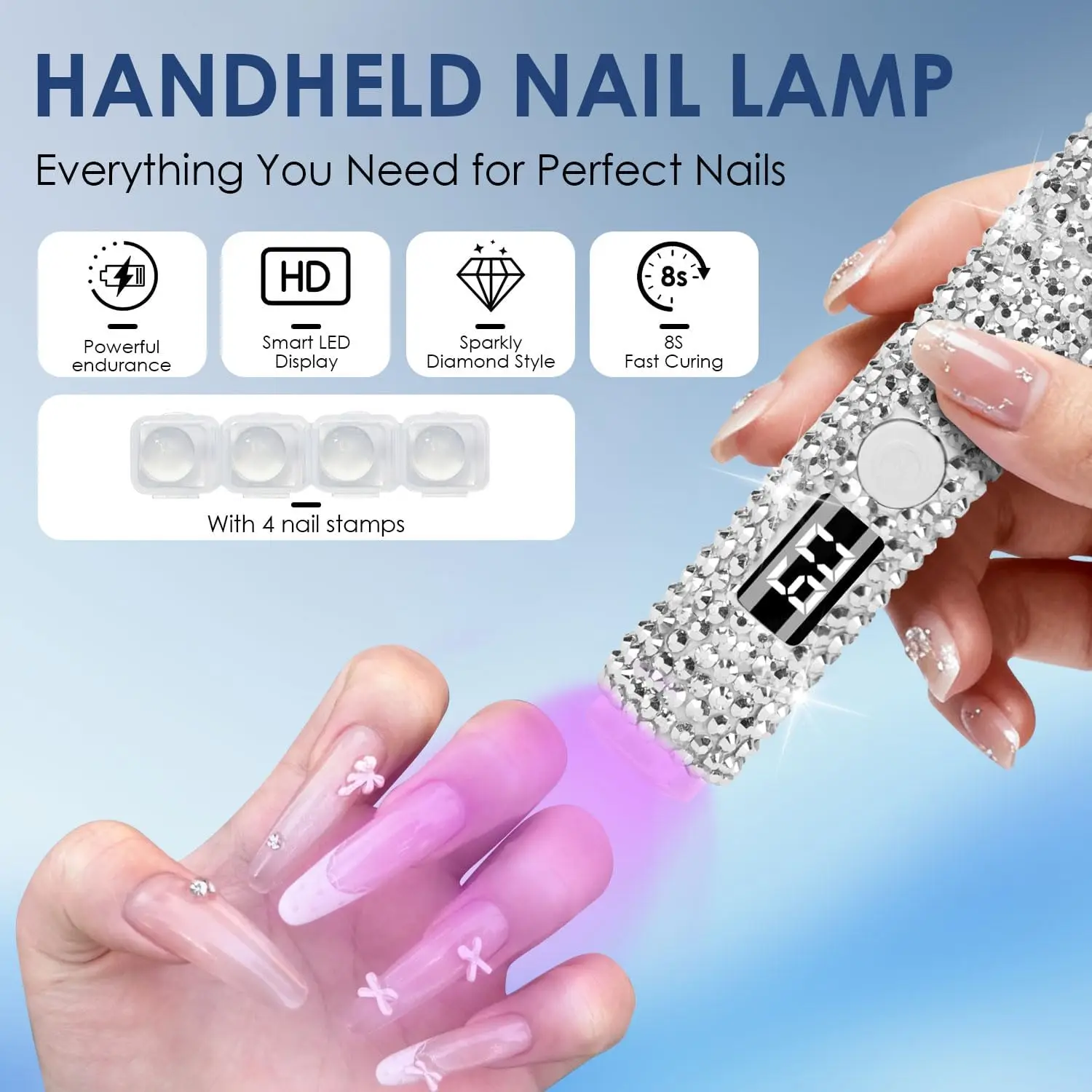 مصباح أظافر بالأشعة فوق البنفسجية اللاسلكي، ضوء جل صغير قابل لإعادة الشحن مع شاشة LCD لعلاج الأظافر السريع بنفسك