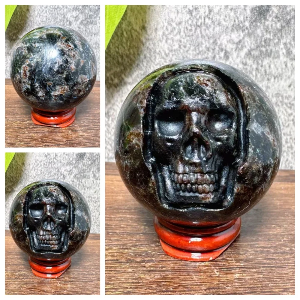 Natural Astrophyllite Crystal Skull Sphere Pocket Energy Crystal Thumb Toy for Healing Health Family Crafts Hot Compress
