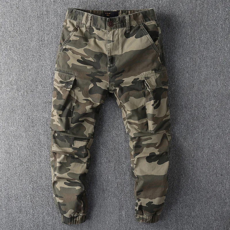 Men\'s Tactical Camo Trousers Autumn Multi-Pockets Cargo Pants Cotton Outdoor Hiking Pants Fashion Street Casual Pants