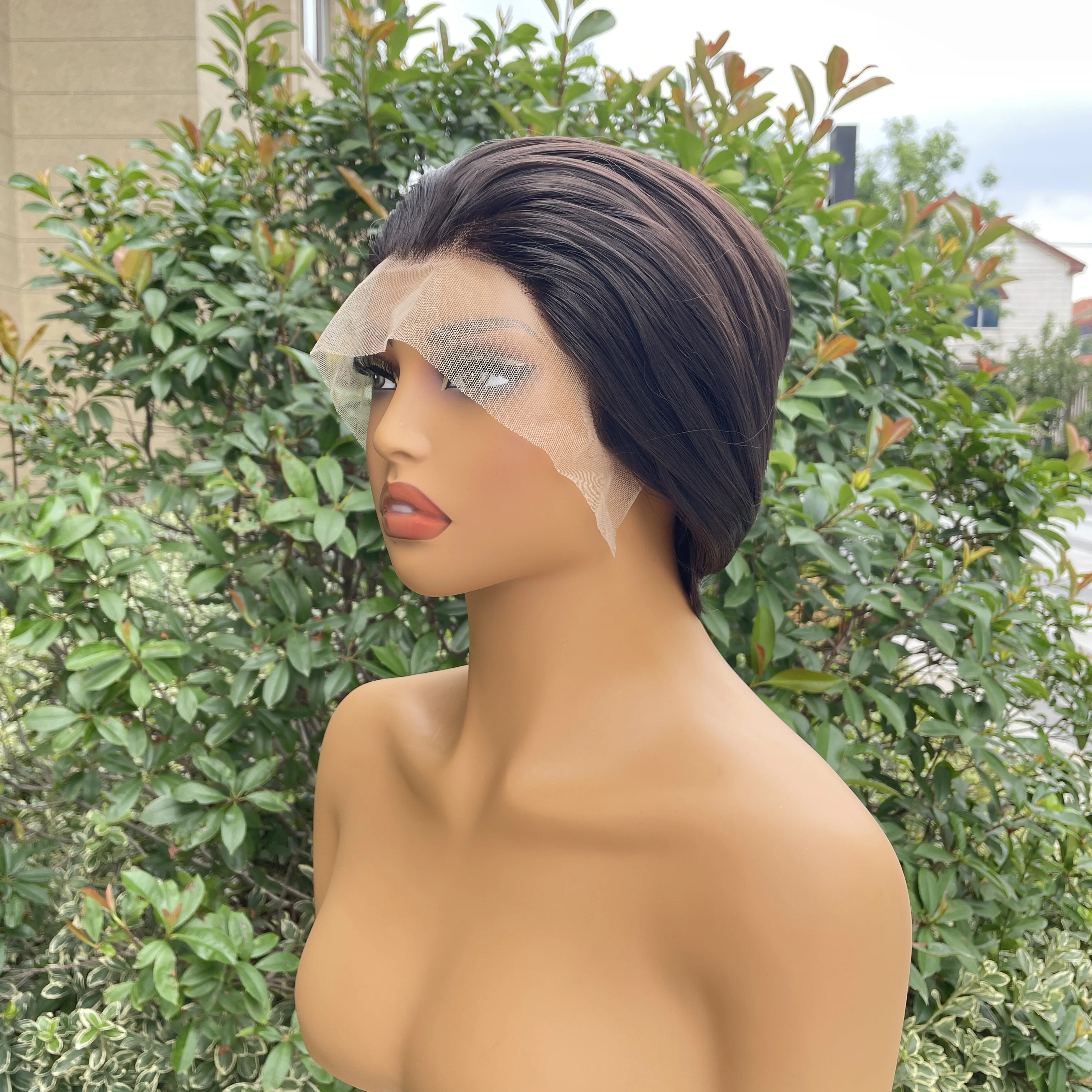 

Натуральные темно-коричневые короткие синтетические парики фронта шнурка для женщин, парики для косплея для мужчин, бесклеевые волосы 13x4, парики фронта шнурка