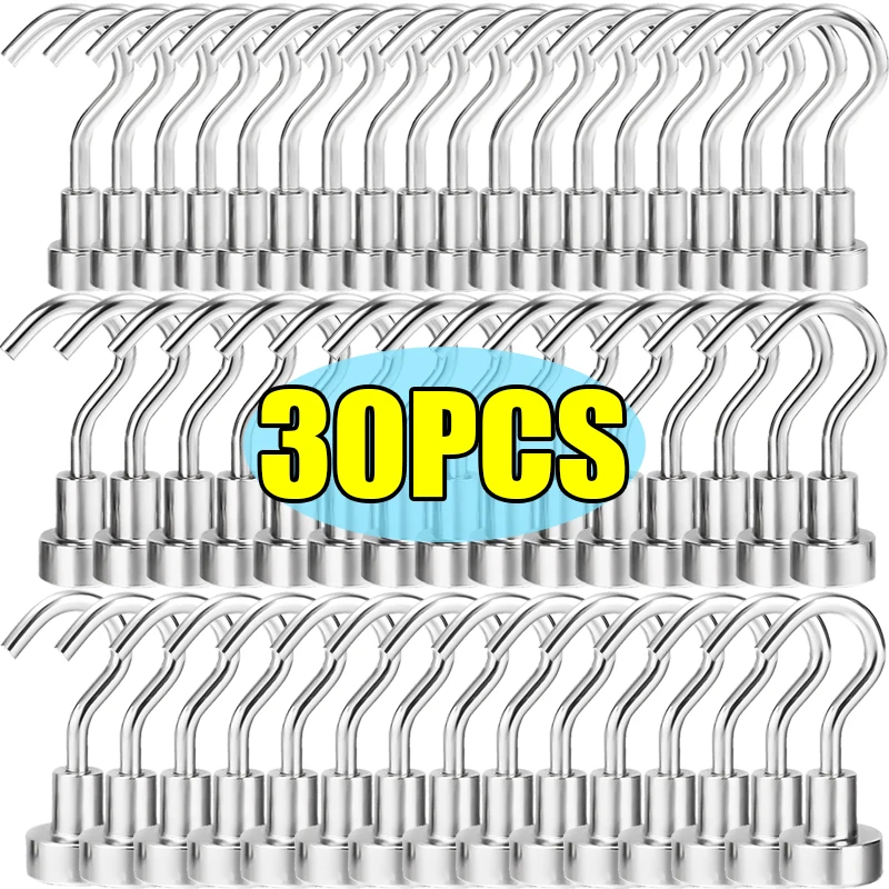 강력 자석 벽걸이 후크, 자석 금속 헤비 듀티 후크, 주방 욕실 보관 키 코트 컵, 걸이식 행어, 30, 1x  Best5