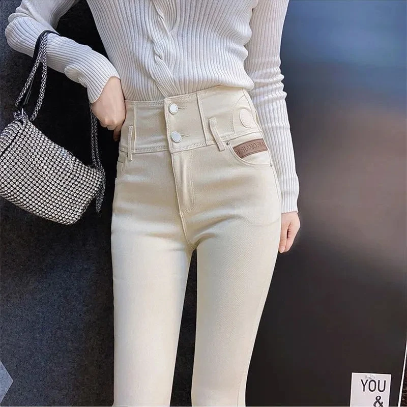 

Slim Fashion Apricot Skinny Pants 2023 Women High Waist Stretch Jeans Pants Sexy Pencil Capris Streetwear Hip Lift Denim Legging