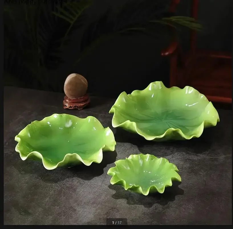 

Green Leaf Ceramic Plate Fruit Plates Dish Snack Tray Decorative Dinner Salad Bowl Home Decoration Ornaments
