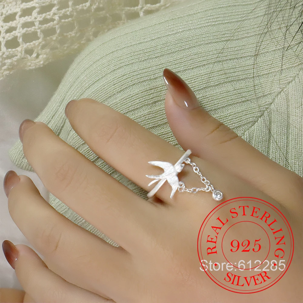 Real Money 925 Sterling Silver Tassel Sanding Swallow Finger Rings For Women Men Money 925 Wedding Party Jewelry Gift