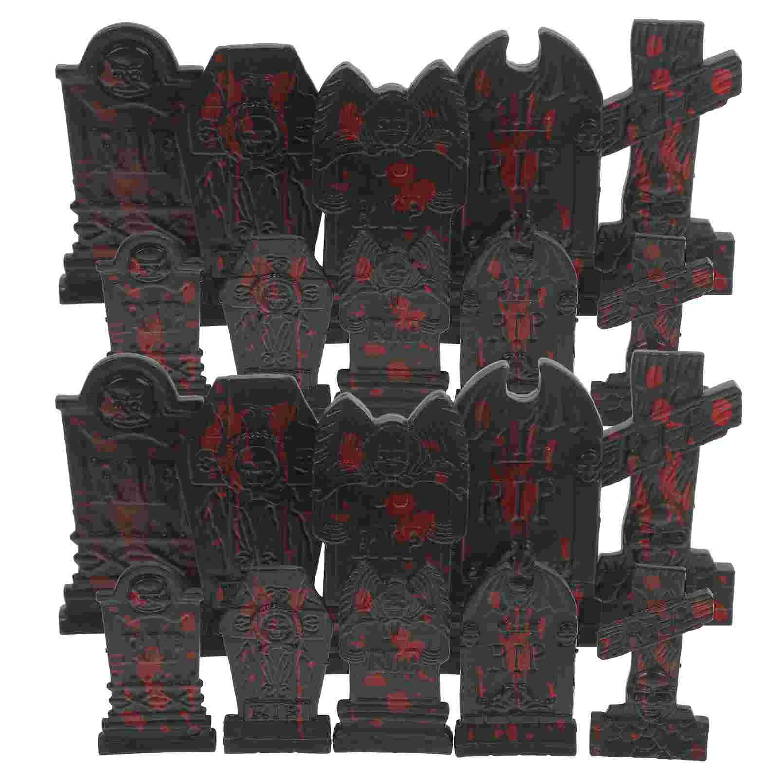 20 Pcs Skull Tombstone Decoration Mini Gravestone Plastic Halloween Adornment Spooky Event Yard Props Safe Lightweight Wear