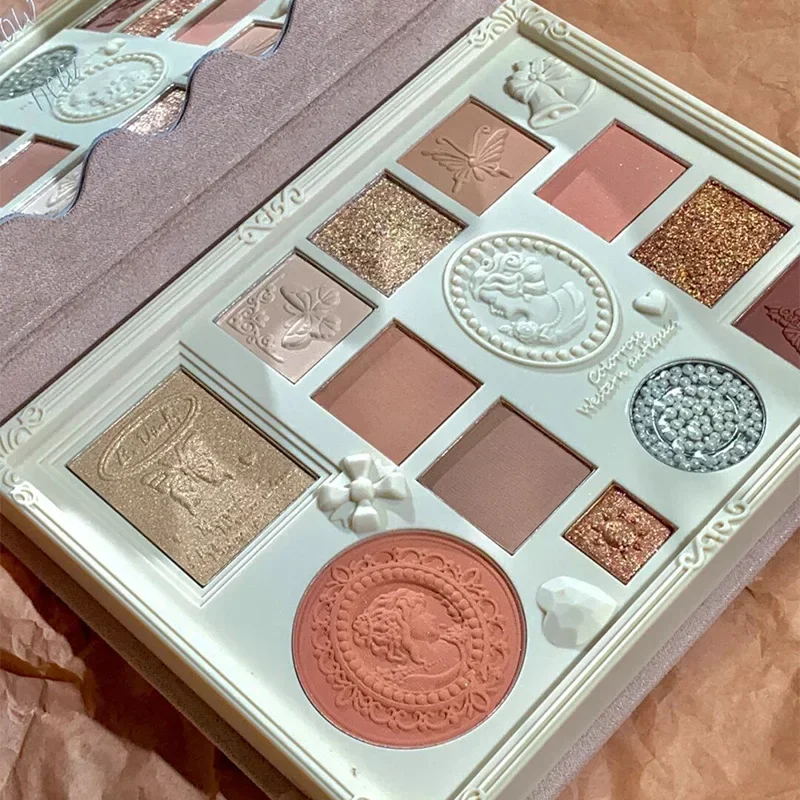 Paleta de sombra de ojos en relieve de Color rosa, paleta de maquillaje con rubor, perla mate, resistente al agua, maquillaje bonito, Cosméticos de belleza raras