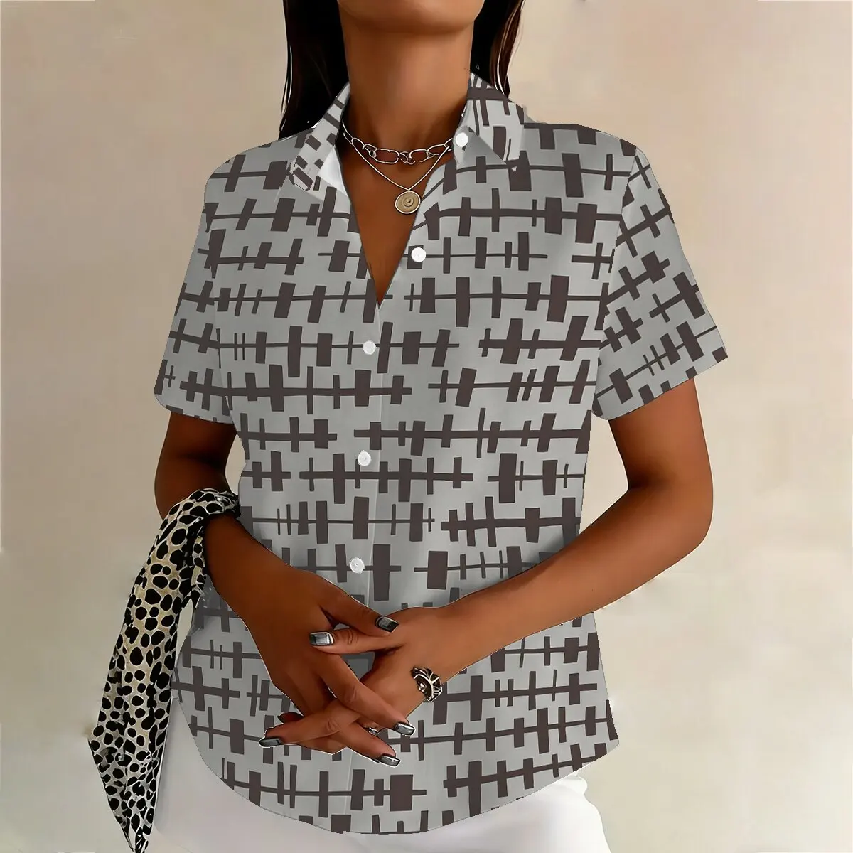 Women's Plus Size Summer Lapel Shirt, Minimalist Art Style, Simple & Luxurious, Ideal for Daily Commute, Casual Wear & Vacation