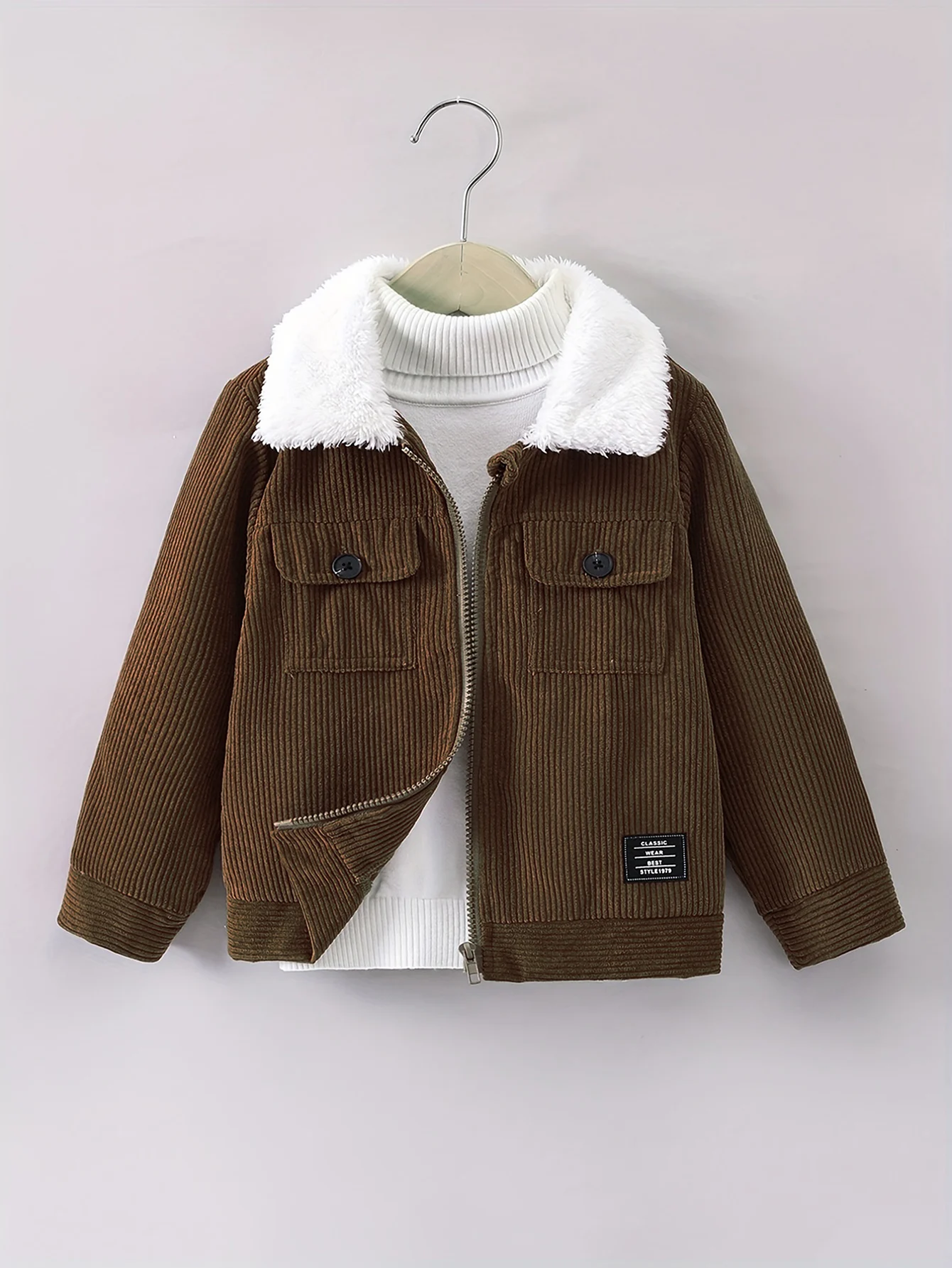 Boys\' fashion corduroy fabric splicing fleece collar zipper cardigan thin jacket jacket