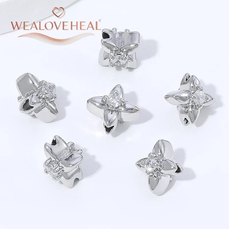 2/4 Stück 18K vergoldete Messing-Doppelseitige Zirkon-Vierblattklee-Abstandshalterperlen für DIY Armband- und Halsketten-Schmuckherstellung – Detail 19